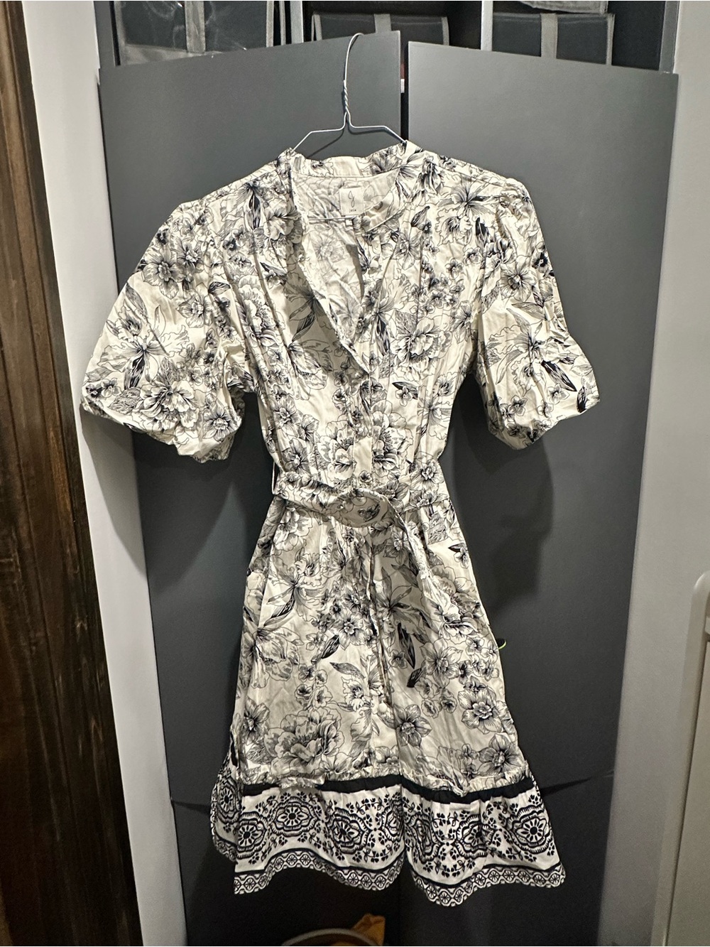 Joie Cream Dress with Black Floral Print and Belt